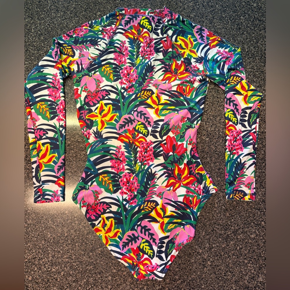 “J. CREW” Tropical Floral Long Sleeve Rash Guard Swimsuit - Picture 10 of 16
